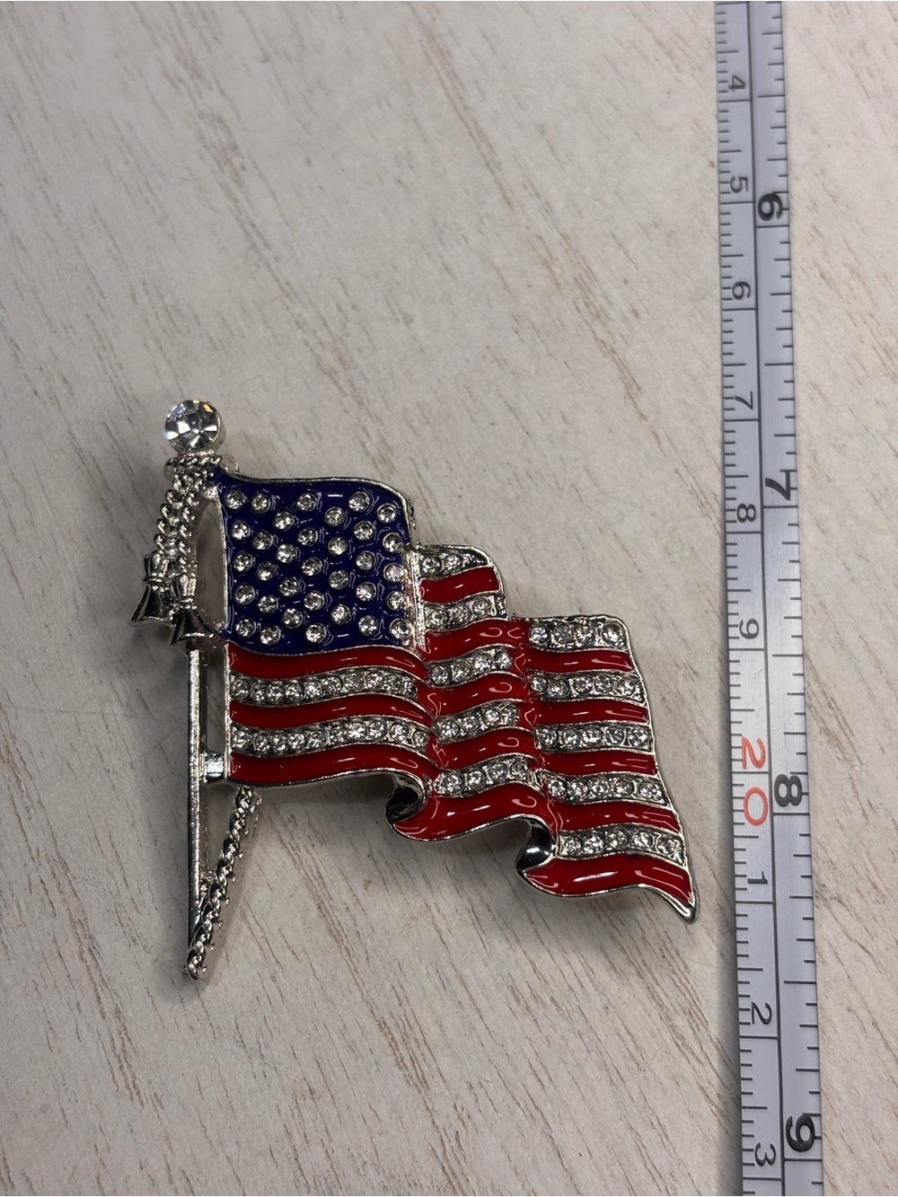 American Flag Rhinestone Brooch Pin - Picture 2 of 3